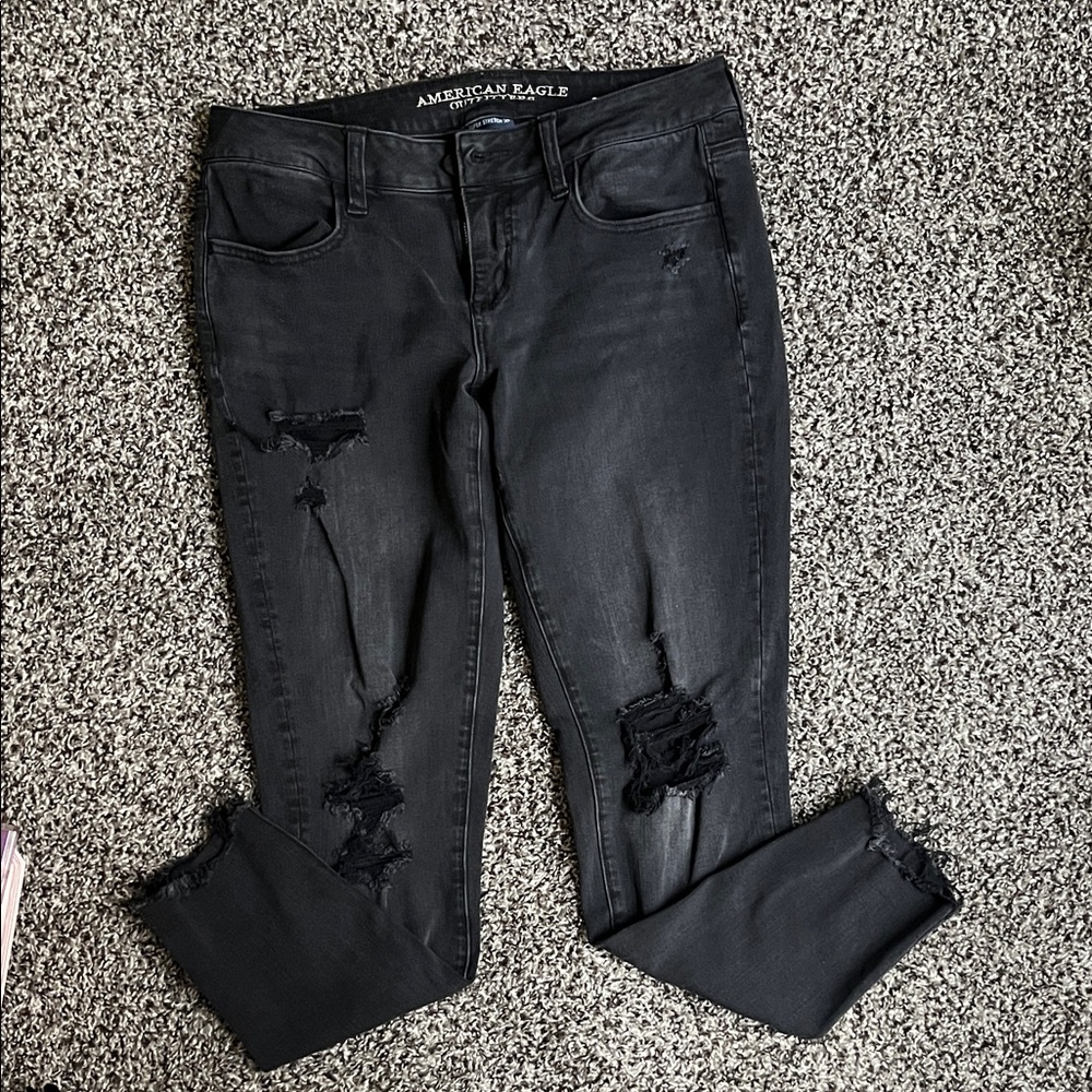 American Eagle Outfitters Black Ripped Ankle Jeans